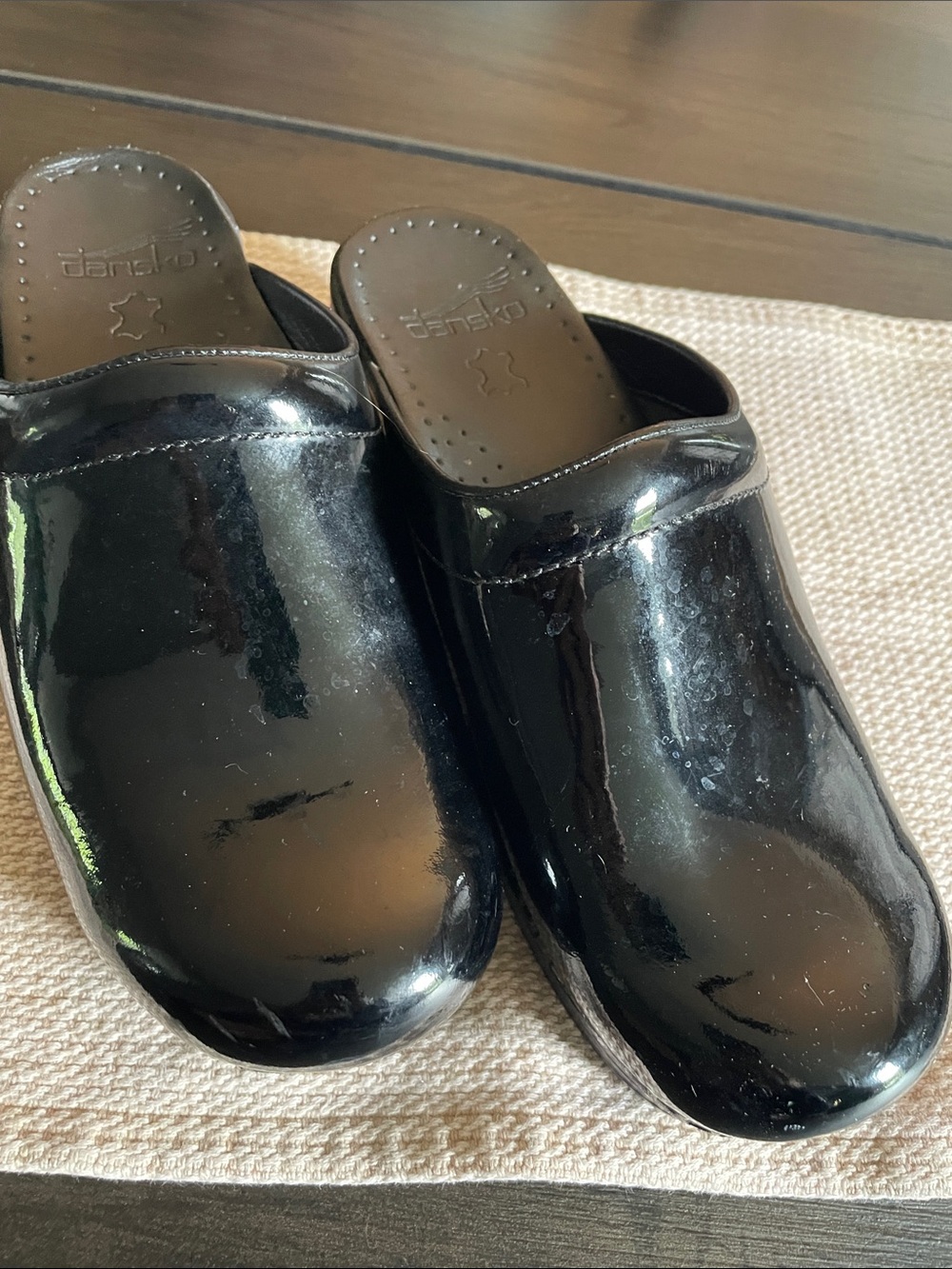 Dansko Black Patent Leather Clog Mules